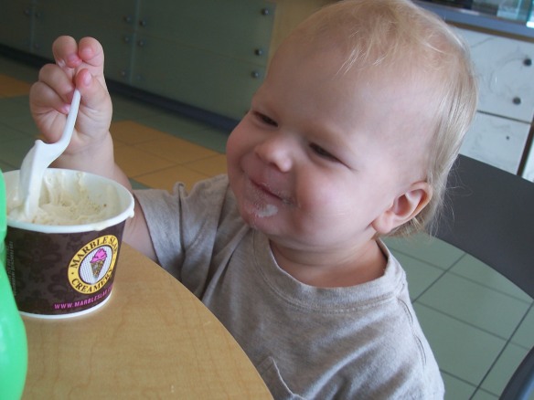 Have a wonderful Labor Day weekend with family and friends ... and some ice cream! Grandson Capt. Adorable, 17 months, sure enjoys his.
